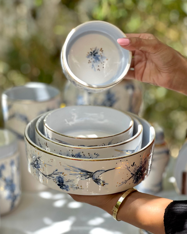 کاسه تو در تو طرح پرنده آبی