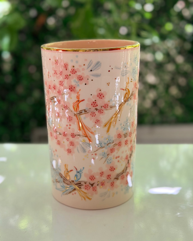گلدان استوانه طرح پرنده رنگی